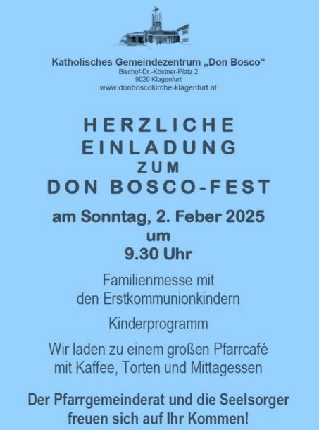 Bild: Herzliche Einladung zum diesjährigen DON BOSCO-FEST!