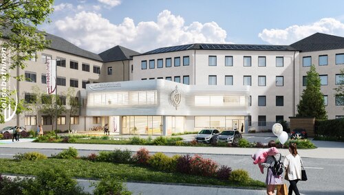 <br />
Baustart in der Völkermarkter Straße in Klagenfurt: Das Elisabethinen-Krankenhaus wird umgebaut und erhält einen neuen Haupteingang und eine neue Postnarkose Ende 2025 soll der Neubau abgeschlossen sein und aussehen wie auf diesem Rendering der Planer (Foto: Rendering / EKH)