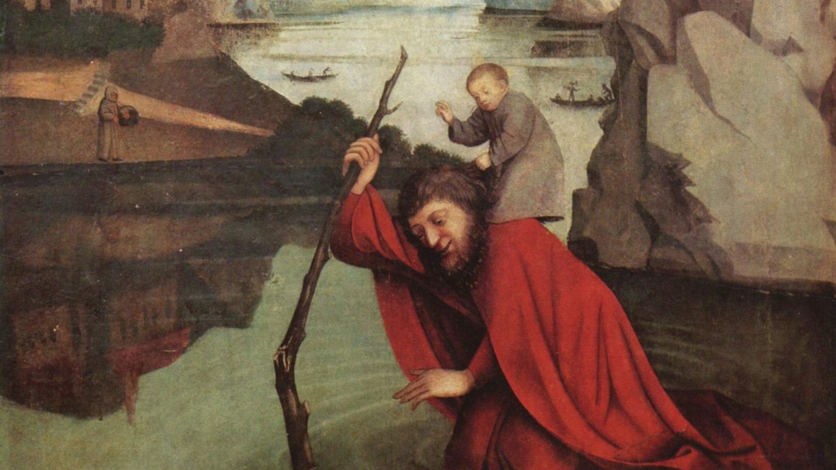 Der Hl. Christophorus, Gemälde auf Holz, Künstler Konrad Witz um 1435, Kunstmuseum Basel (Public domain, via Wikimedia Commons)